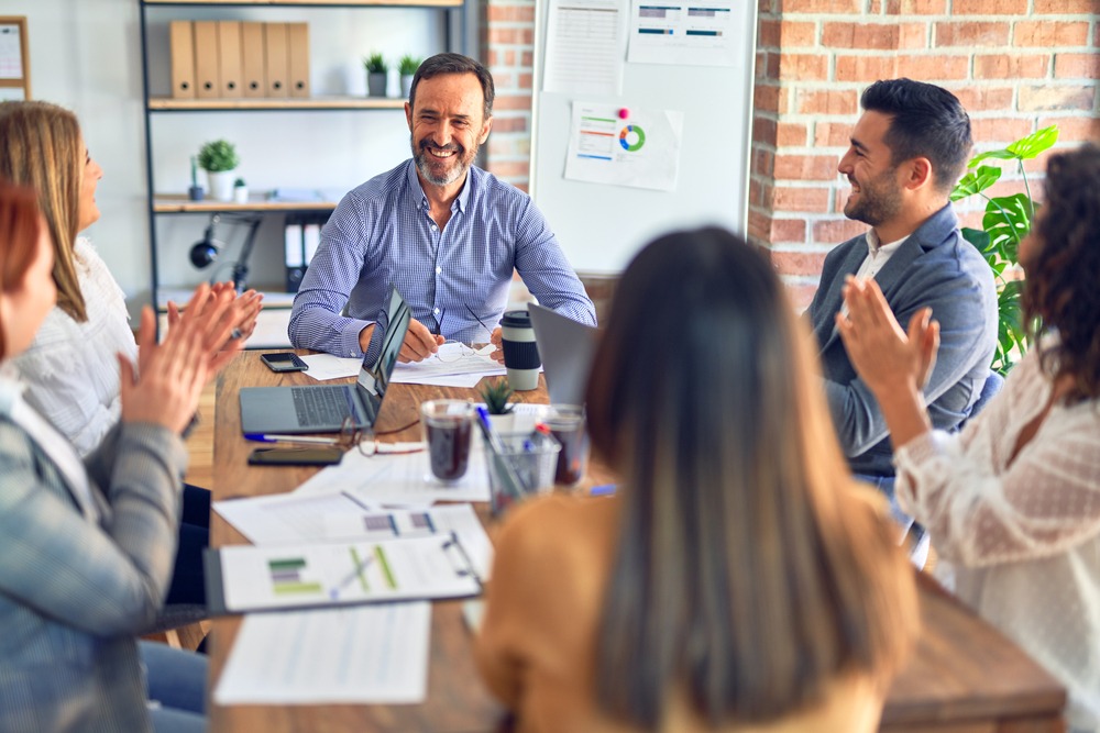 Group,Of,Business,Workers,Smiling,Happy,And,Confident.,Working,Together